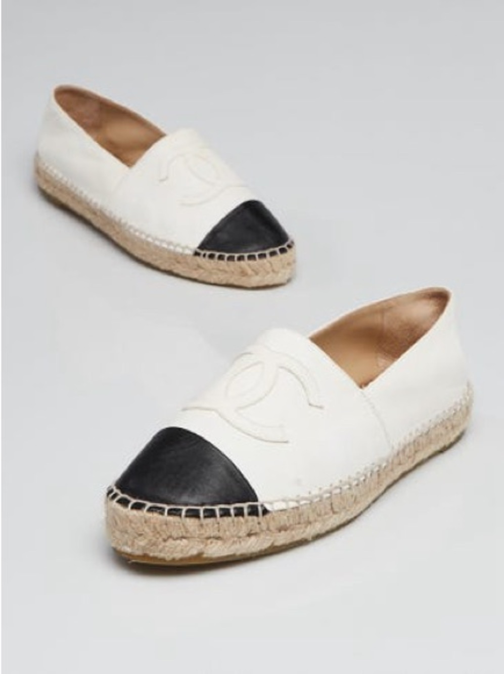 CHANEL Two-Tone Canvas Espadrilles in White and Black